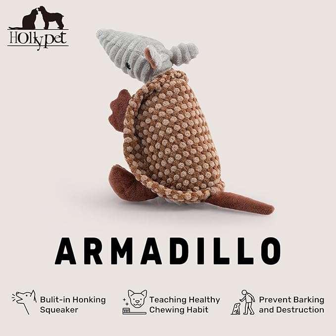 Hollypet Plush Dog Squeaky Toy Stuffed Armadillo Animal Pet Puppy Chew Toys - Image 4