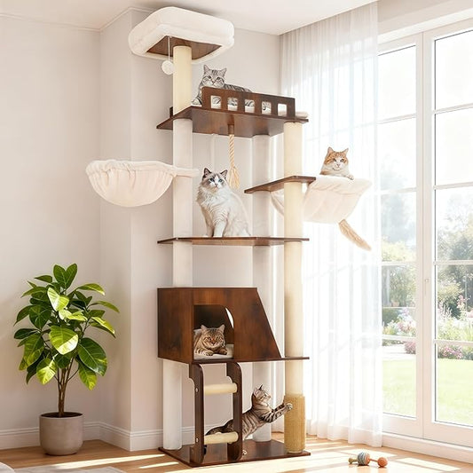Hey-brother Wooden Cat Tree, 69.7 inch Cats Furniture Tower by Hey-brother