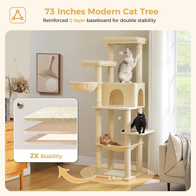 PAWZ Road Large Cat Tree, 73 Inches Tall Cat Tower - Image 3