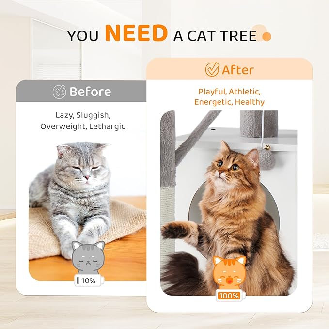 VINGLI Cat Tree Tower with Litter Box, Cat Tower wih Scratching Posts, Houses - Image 7