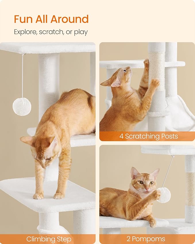 Feandrea Cat Tree, 54.2-Inch Cat Tower, Plush Multi-Level Condo - Image 6