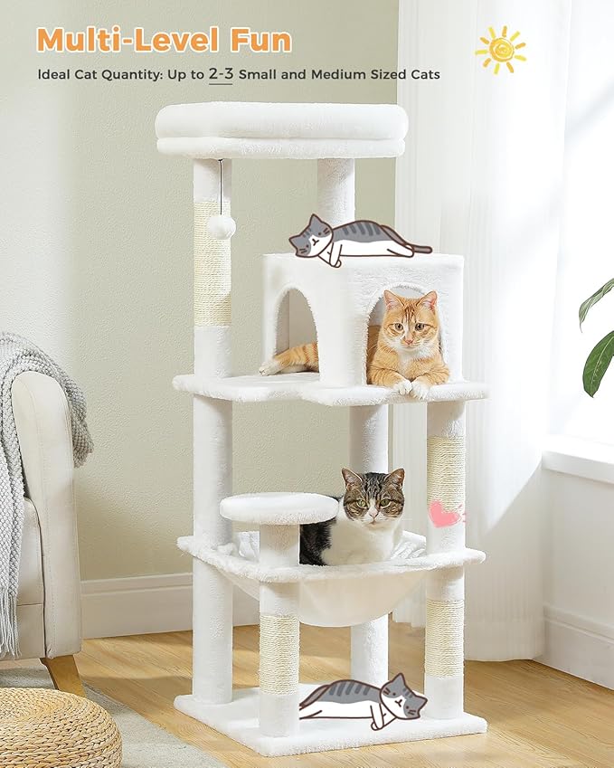 MUTTROS White Cat Tree for Indoor Cats, 45.7" Multi-Level Cat Tower - Image 2