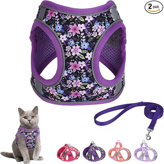 Step in Dog Harness and Leash Set, Flower Adjustable Easy Walk Puppy Harnesses by Flymind