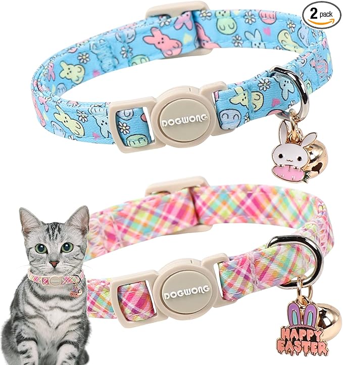 DOGWONG 2 Pack Easter Day Cat Collar Breakaway, Safety Adjustable Easter Plaid by DOGWONG