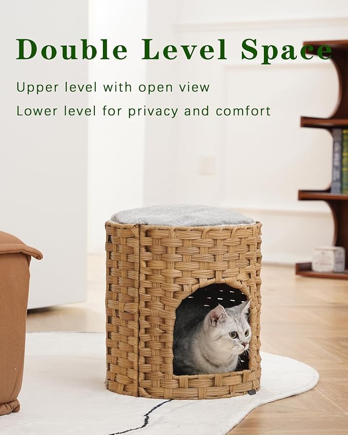 SETVSON Cat House for Indoor Cat, Small Cat Houses Handwoven PE Rattan Kitten - Image 2