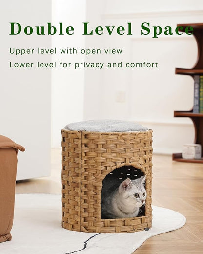 SETVSON Cat House for Indoor Cat, Small Cat Houses Handwoven PE Rattan Kitten - Image 2