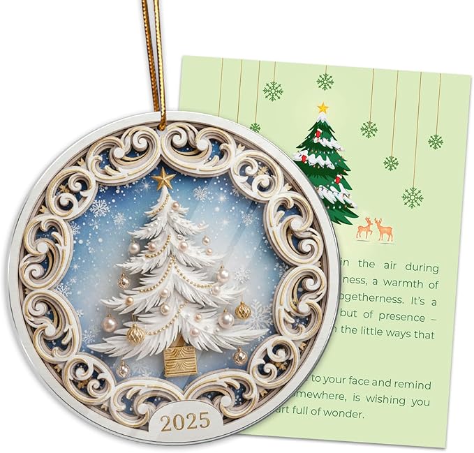 White Christmas Tree Ornament 2025, Elegant Holiday Ornament - Image 8