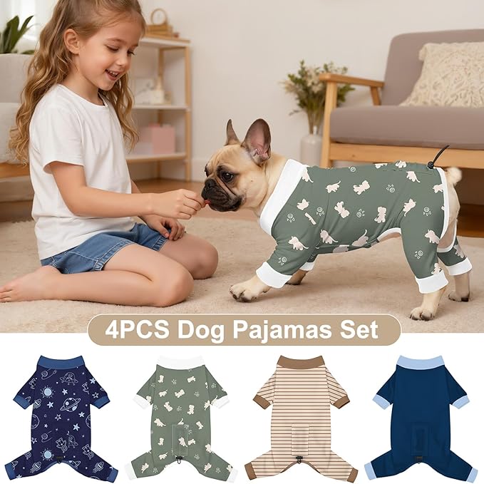 Bienbee Dog Pajamas, 4 Pack Dog Recovery Suit Shedding Suit Cute Soft Puppy - Image 2