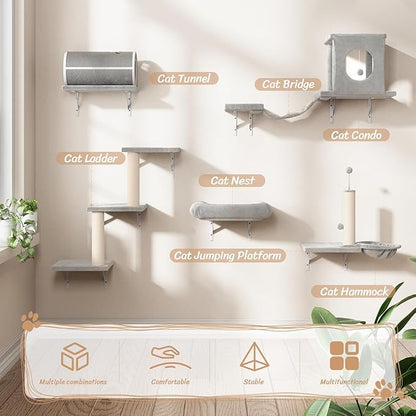 NUNU LAB 7-in-1 Cat Wall Shelves, Wall Mounted Cat Climber Set, Cat Furniture - Image 2