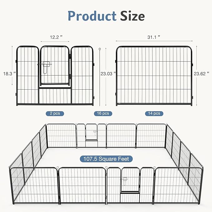 DUMOS Dog Playpen Indoor, Metal 24 Inch 16 Panels Foldable Pet Fence - Image 5