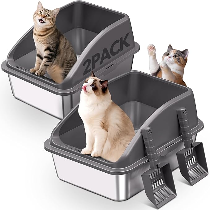 KITCATY 2PACK Stainless Steel Cat Litter Box, Never Absorbs Odors, Leak-Proof by KITCATY