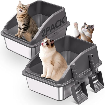 KITCATY 2PACK Stainless Steel Cat Litter Box, Never Absorbs Odors, Leak-Proof by KITCATY