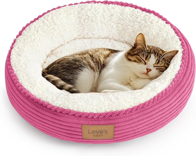 Love's cabin Round Donut Cat and Dog Cushion Bed, 20in Pet Bed by Lovescabin