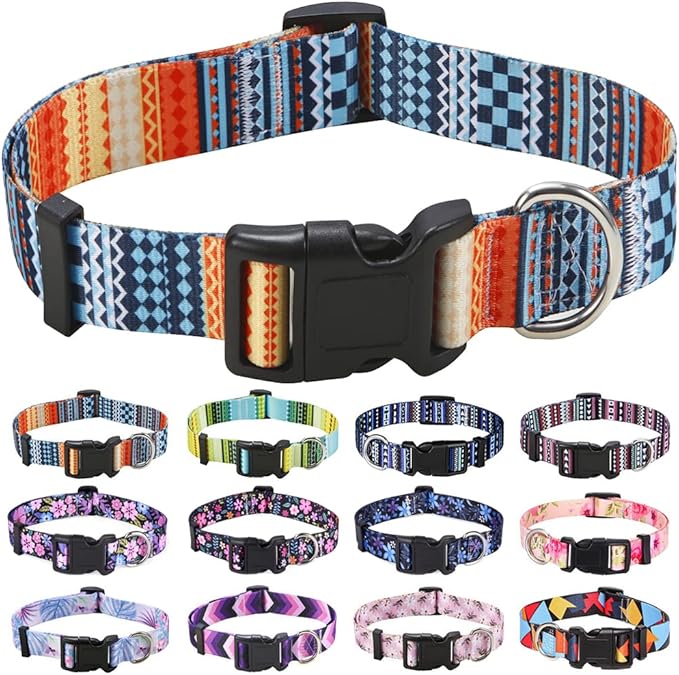 Mihqy Dog Collar with Bohemia Floral Tribal Geometric Patterns by Mihqy