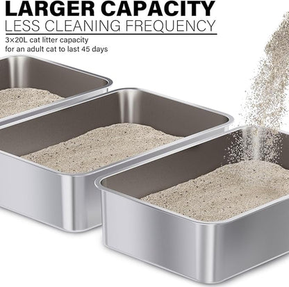 Stainless Steel Litter Box 3 Pack, 23.6" X 15.7" X 6" Extra Large Cat Litterbox - Image 5