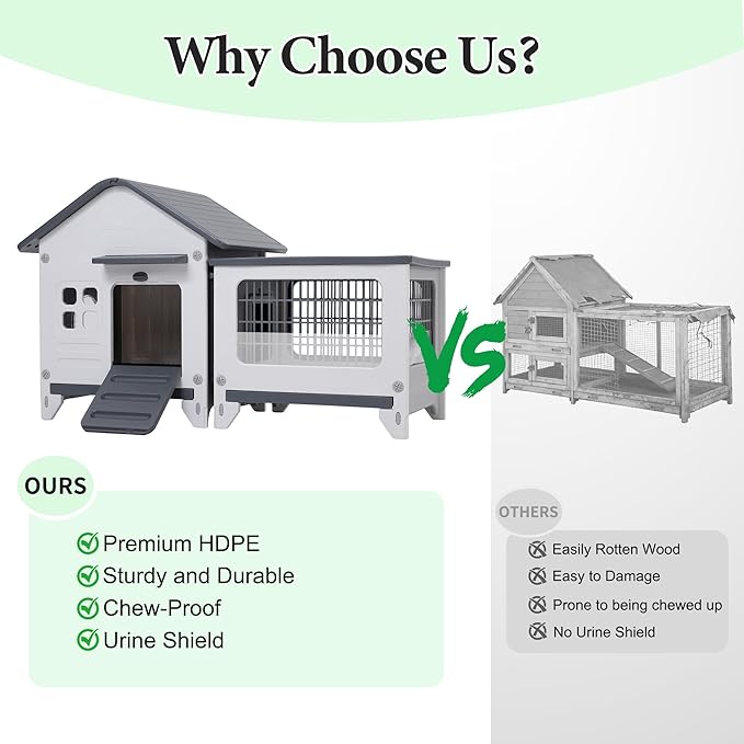 Rabbit Hutch Outdoor Indoor Plastic Waterproof Bunny Cage Enclosure Chew-Proof - Image 2