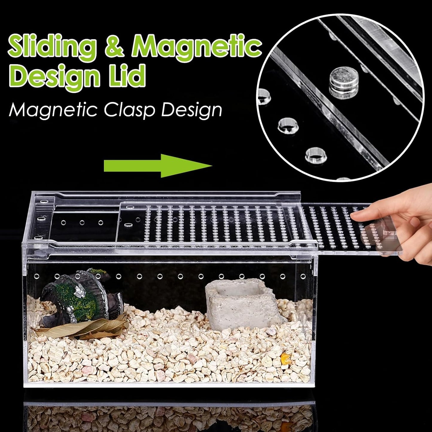 Reptile Terrarium Enclosure 12"X 8"X 6" Acrylic Tarantula Breeding Box Magnetic Hermit Crab Habitat Tank Transparent Jumping Spider Cage for Insect Snail Amphibians Sling Isopods (2.5 Gallon)