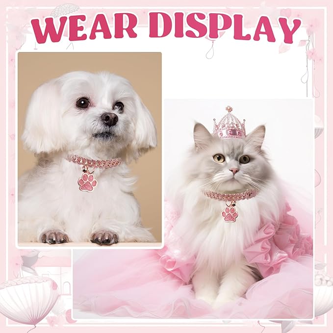 Hillban Cat Collar Diamond Chain Glitter Collar Walking Metal - Image 6