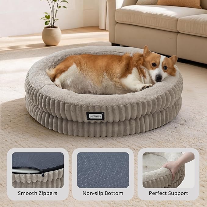 BALANCE Donut Dog Bed, 30 Inches Round Dog Bed Medium Size Dogs Washable - Image 4