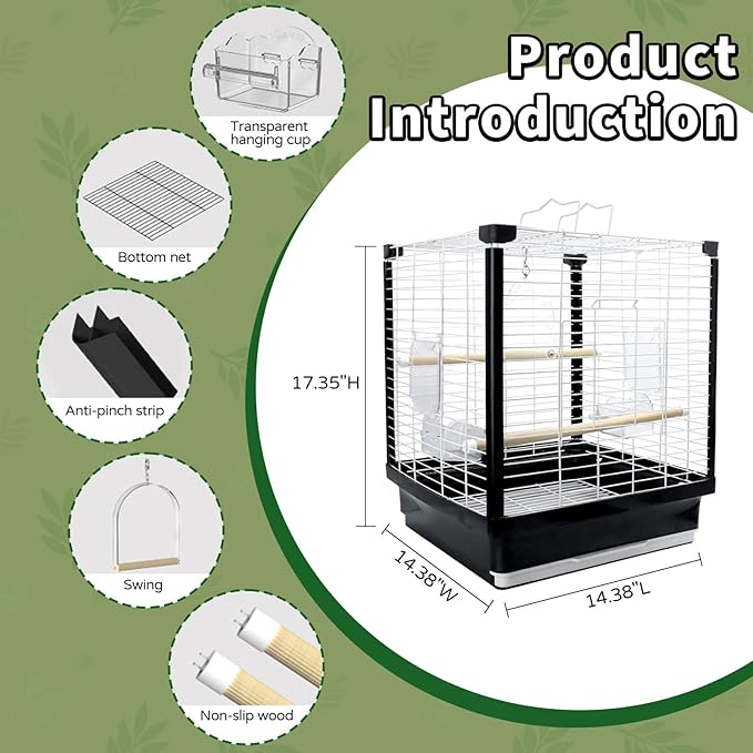 17.5 Inch Small Bird Cage & Travel Carrier – Portable Parrot Cage - Image 2