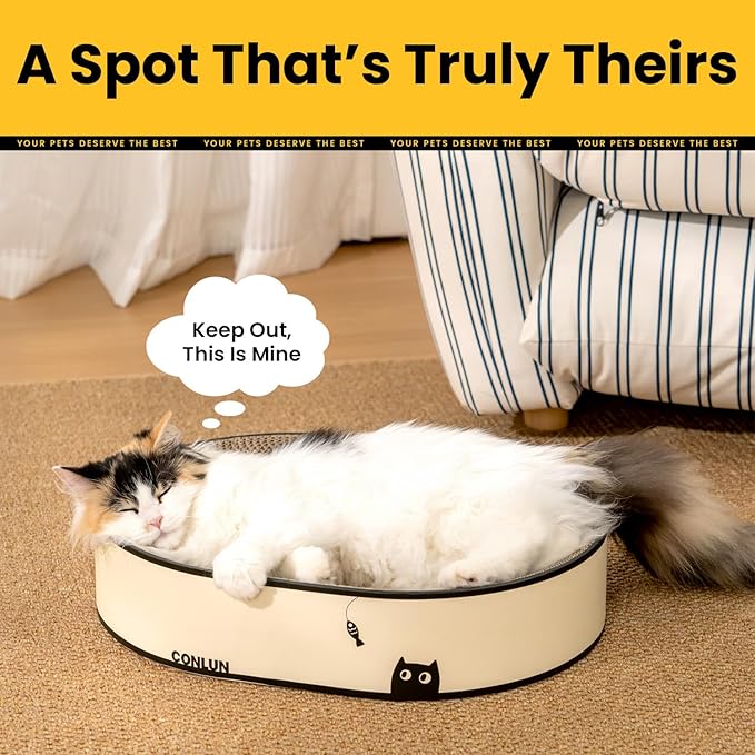 Conlun Oval Cat Scratcher Bed, 2-in-1 Cat Scratching Board, Natural Corrugated - Image 6