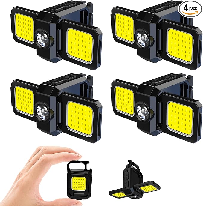 MAKDAK 4PC Cob Keychain Work Light EDC Rechargeable Foldable Keychain Flashlight by MAKDAK