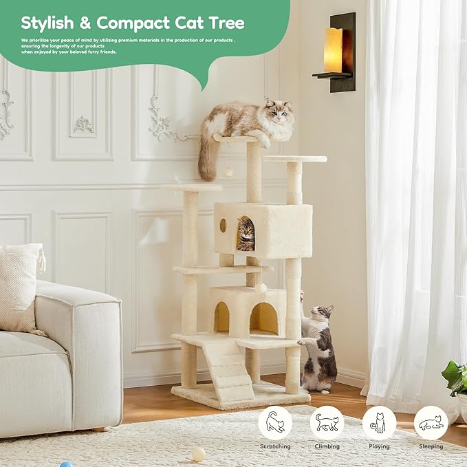 DUMOS 54-inch Indoor Cat Tree Tower –Multi-Level Pet House - Image 2