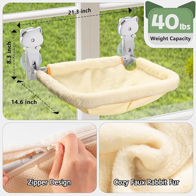 JUNSPOW Cat Window Perch Cordless, Foldable & Stable Cat Beds- Breathable Cat - Image 5