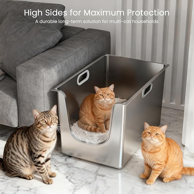 Stainless Steel Litter Box 11.8'' High Sides, XL Metal Cat Litter Box - Image 4