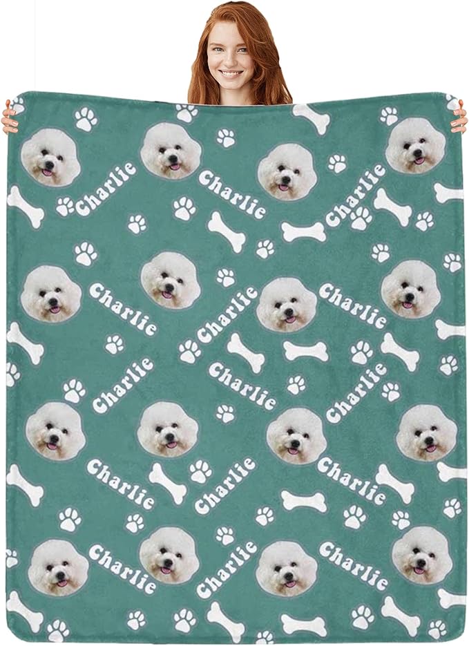 Personalized Dog Blanket with Name Customized Paw Prints Pet Blanket Loss by Artsadd