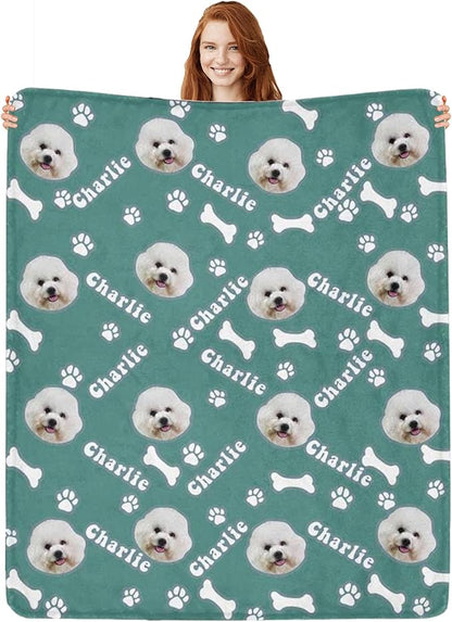 Personalized Dog Blanket with Name Customized Paw Prints Pet Blanket Loss by Artsadd