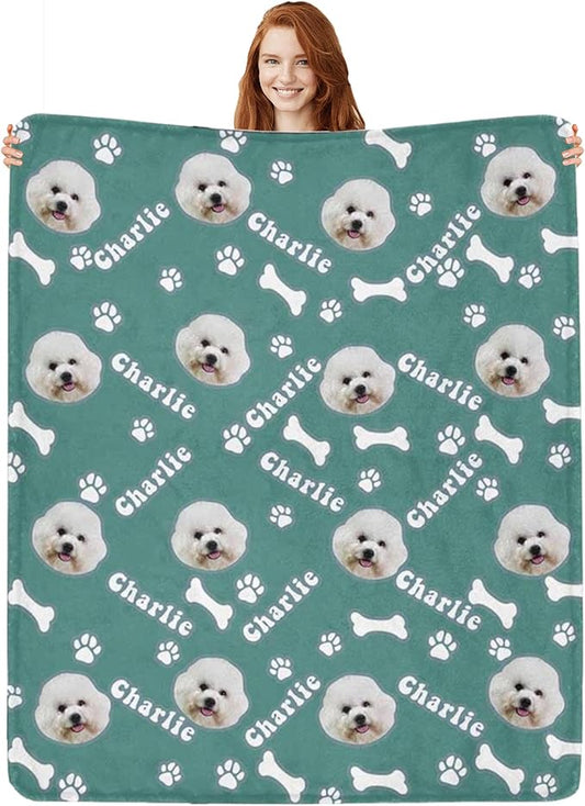Personalized Dog Blanket with Name Customized Paw Prints Pet Blanket Loss by Artsadd