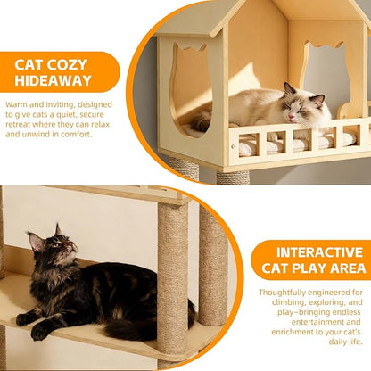 Wood Cat Tree for Automatic Litter Box, 60.2 Inch Tall Modern Cat Tree Tower - Image 8
