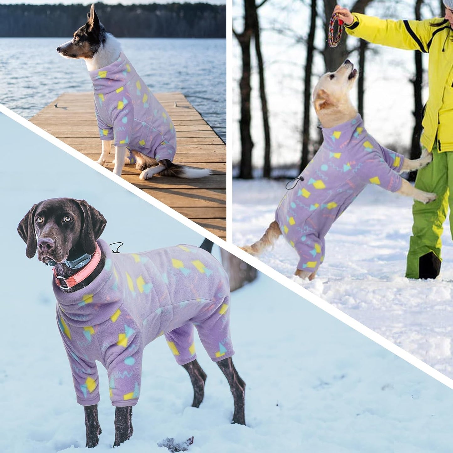 ROZKITCH Fleece Dog Jumpsuit, Pet Windproof Warm Cold Weather Jacket Vest with Luminous Zipper, Jumpsuit Apparel Outfit Clothes for Large Giant Dog Geometry 4XL