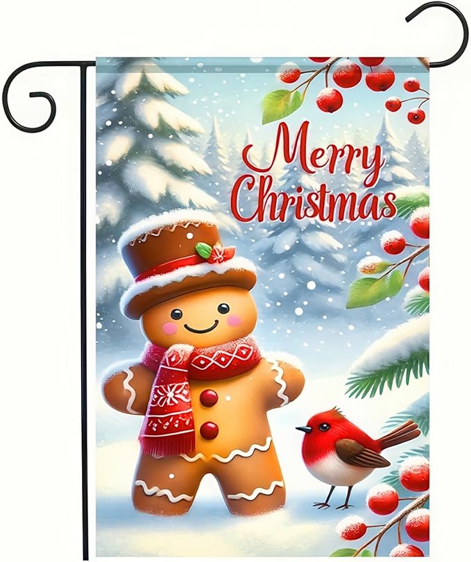 Merry Christmas Garden Flag Cardinal Red Bird House Welcome Winter Flags 12x18 by BlissYard