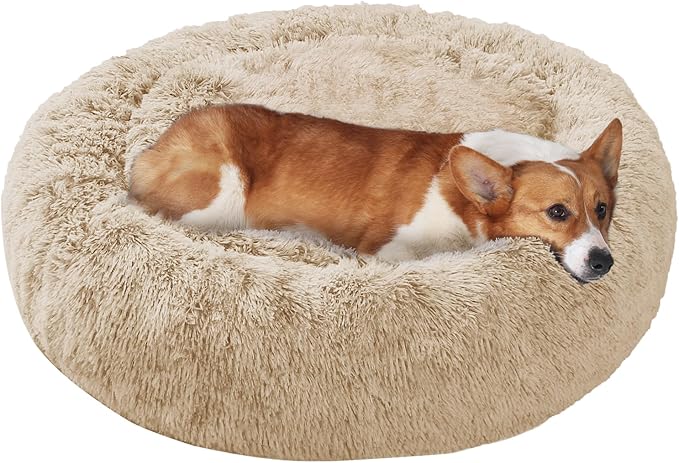 JOLLYVOGUE Dog Bed, Calming Anti-Anxiety Large Dog Bed, Fluffy Donut Cushion by JOLLYVOGUE
