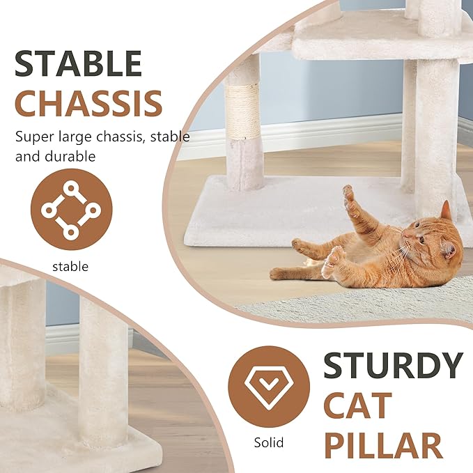 FDW | 36" Cat Tree Tower | Beige | Multi-Level Indoor Activity Center - Image 6