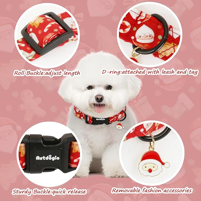 Christmas Dog Collar for Extra Small Dogs, Adjustable Cotton Puppy Collar - Image 3