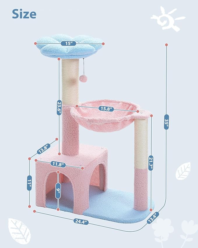 MUTTROS Flower Cat Tree with Large Metal Frame Hammock, Cat Condo with Blue Top - Image 7