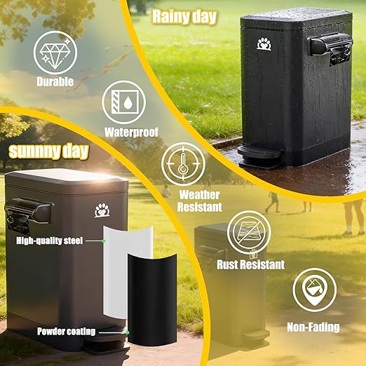 Dog Poop Trash Can Outside, 3Gal Metal Outdoor Trash Can, Outdoor Dog Poop - Image 4