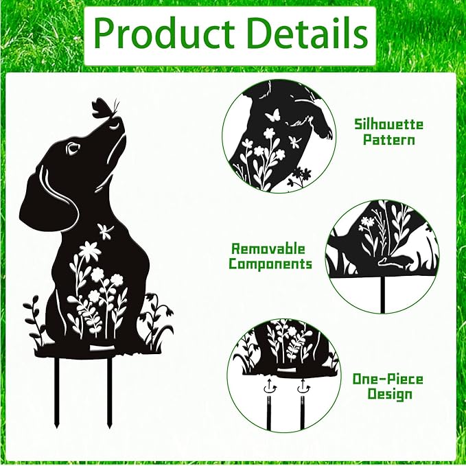 Rngmsi Dachshund Dog Metal Garden Stakes Decor, Dachshund Black Silhouette - Image 3