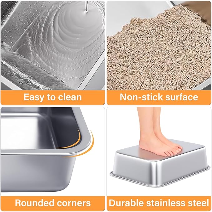 Stainless Steel Litter Box for Cats, Metal Cat Litter Box Non-Stick and Easy to - Image 4