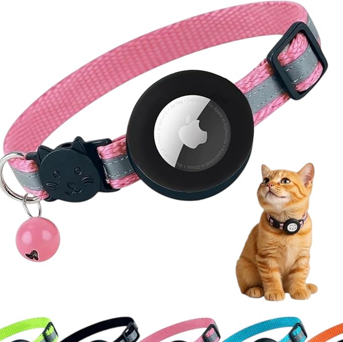 AirTag Cat Collar with AirTag Holder, Breakaway Reflective Cat Tracker Collar by AmazeGoods
