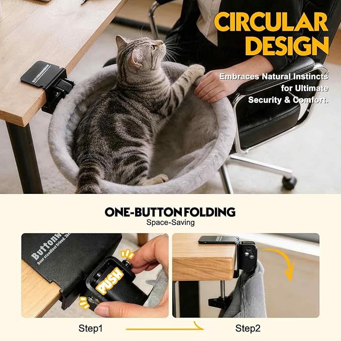 Cat Desk Bed Foldable Sunken Design, 2 Reversible Cushions - Image 5