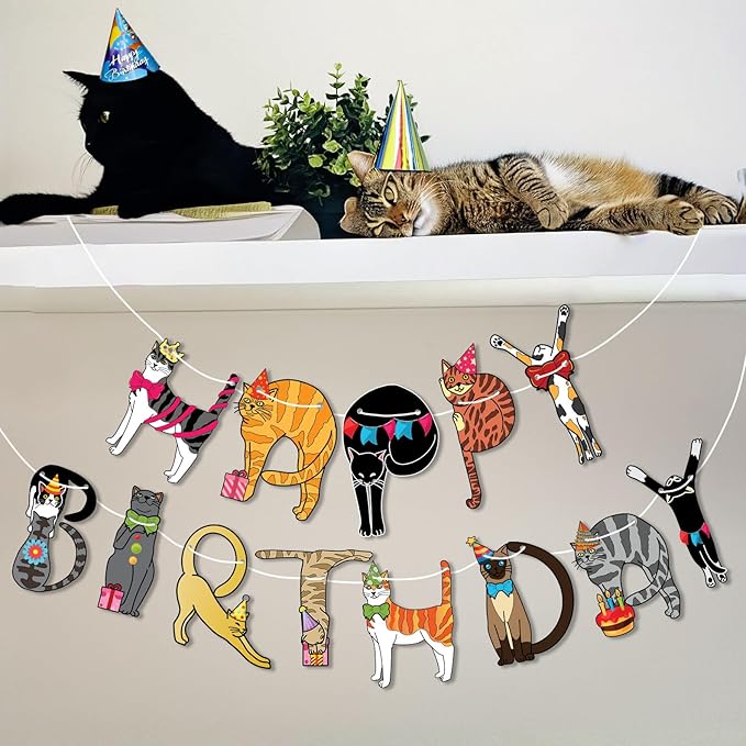 Happy Birthday Cat Banner Garland – Cute Kitten Birthday Party Decorations - Image 3