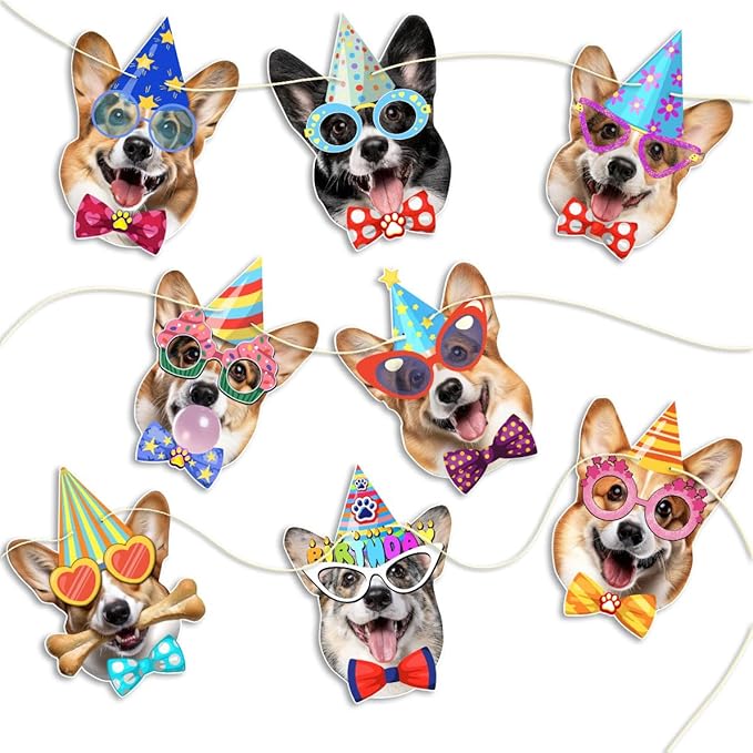 Corgi Birthday Garland — Photographic Corgi Faces Birthday Banner, Funny Welsh by Momapopup
