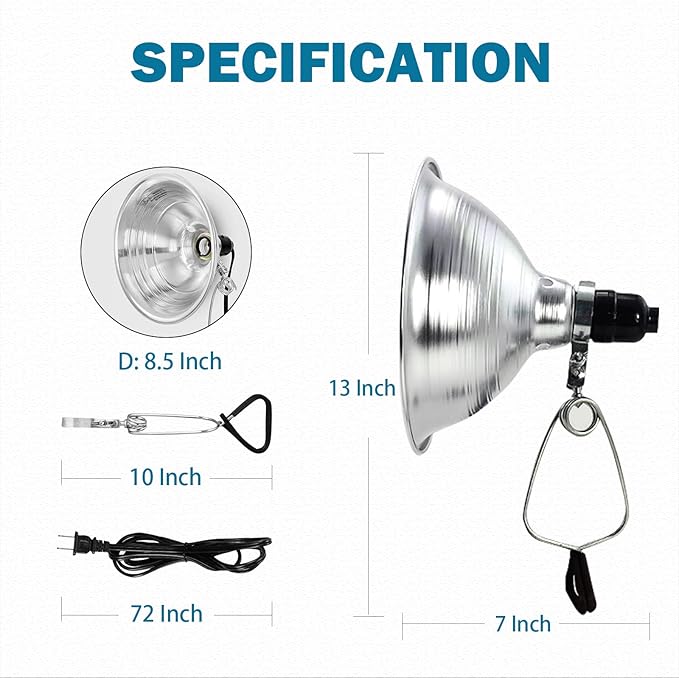 EP Clamp Lamp Light with Detachable 8.5 Inch Aluminum Reflector, 150 Watt E26 - Image 5