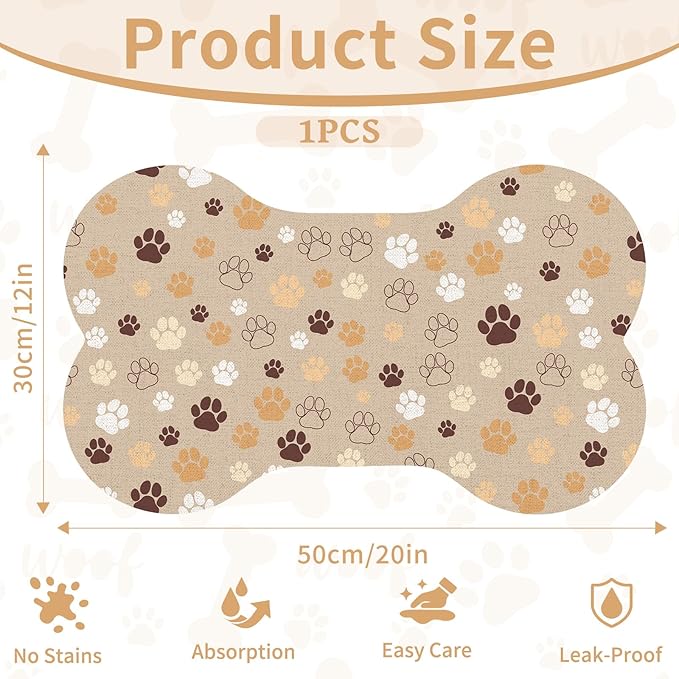 Pet Dog Cat Food Mat, Absorbent Bone Shaped Dog Bowl Mats - Image 3