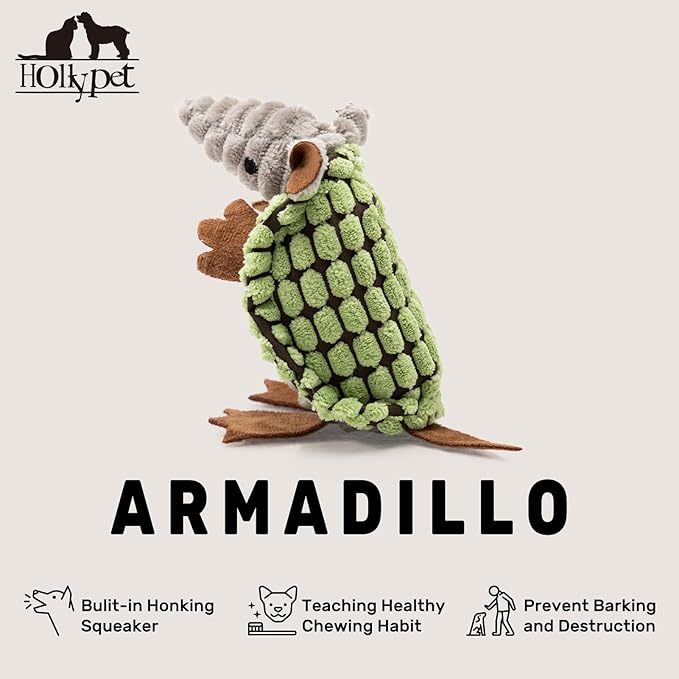 Hollypet Plush Dog Squeaky Toy Stuffed Armadillo Animal Pet Puppy Chew Toys - Image 3