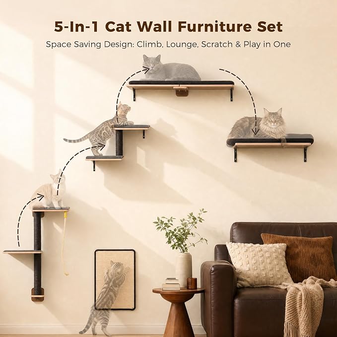 PAWZ Road Cat Wall Shelves, Wood Cat Wall Furniture - Image 2
